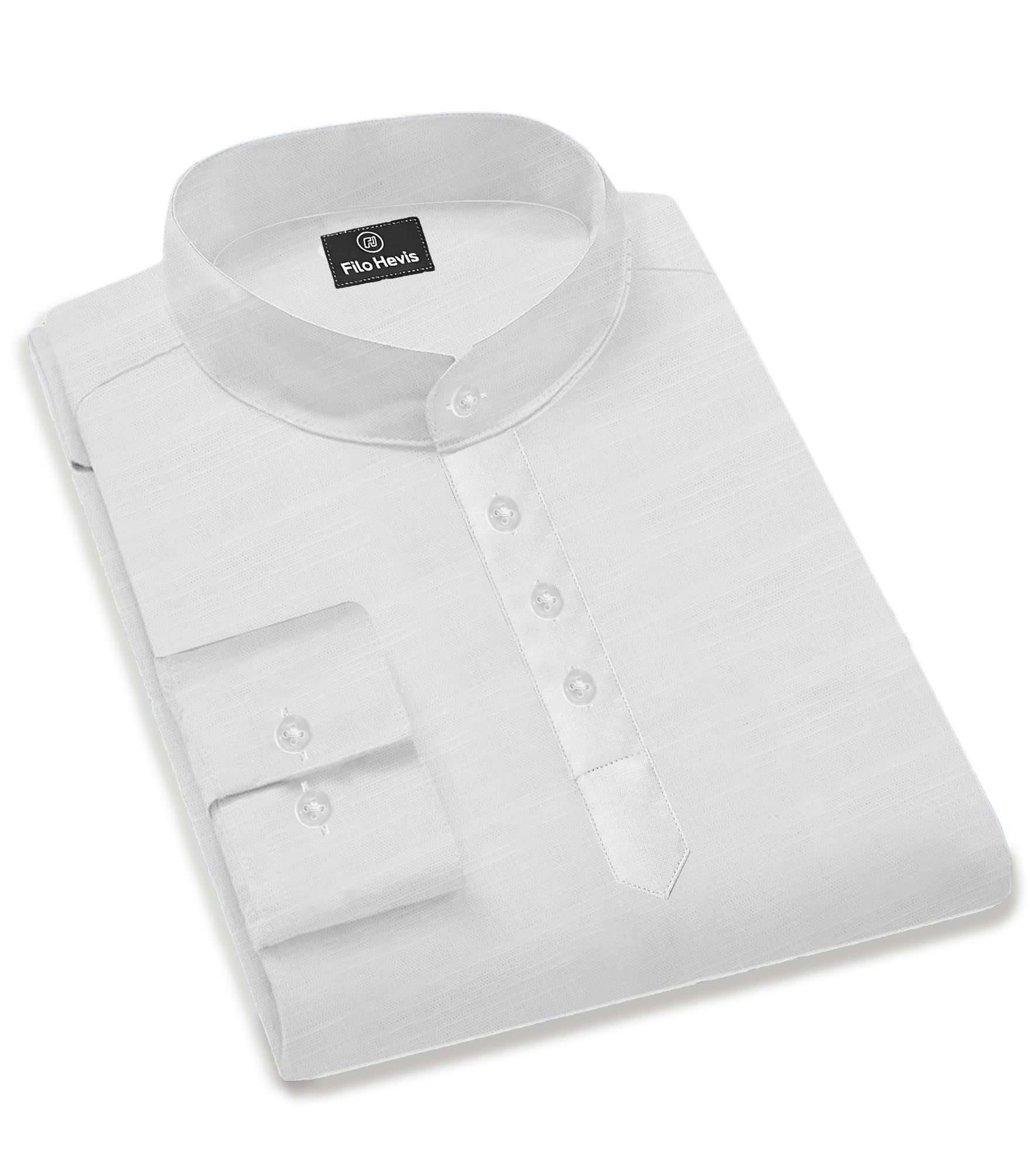 Cotton Mandarin Collar Short Kurta- White-M