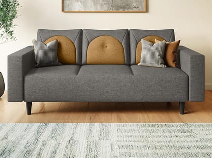 Windle 3-Seater Fabric Sofa (3-Years Warranty, Solid Wood, Taupe and Camel)