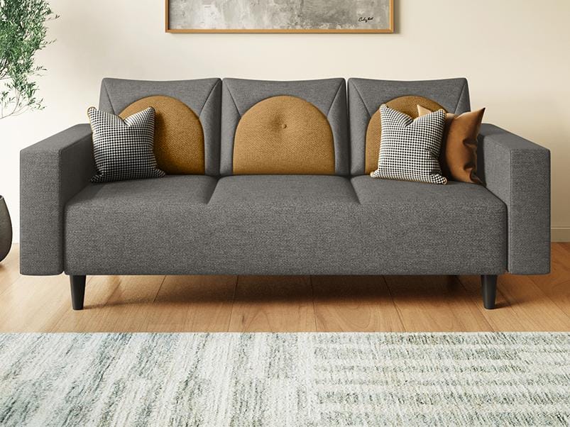 Windle 3-Seater Fabric Sofa (3-Years Warranty, Solid Wood, Taupe and Camel)