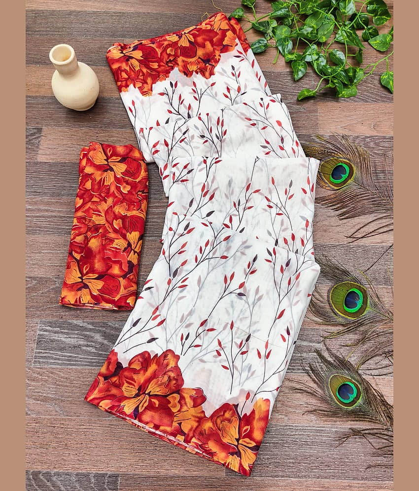 Kashvi Sarees Georgette Printed Regular Saree With Unstitched Blouse Piece ( Rama )