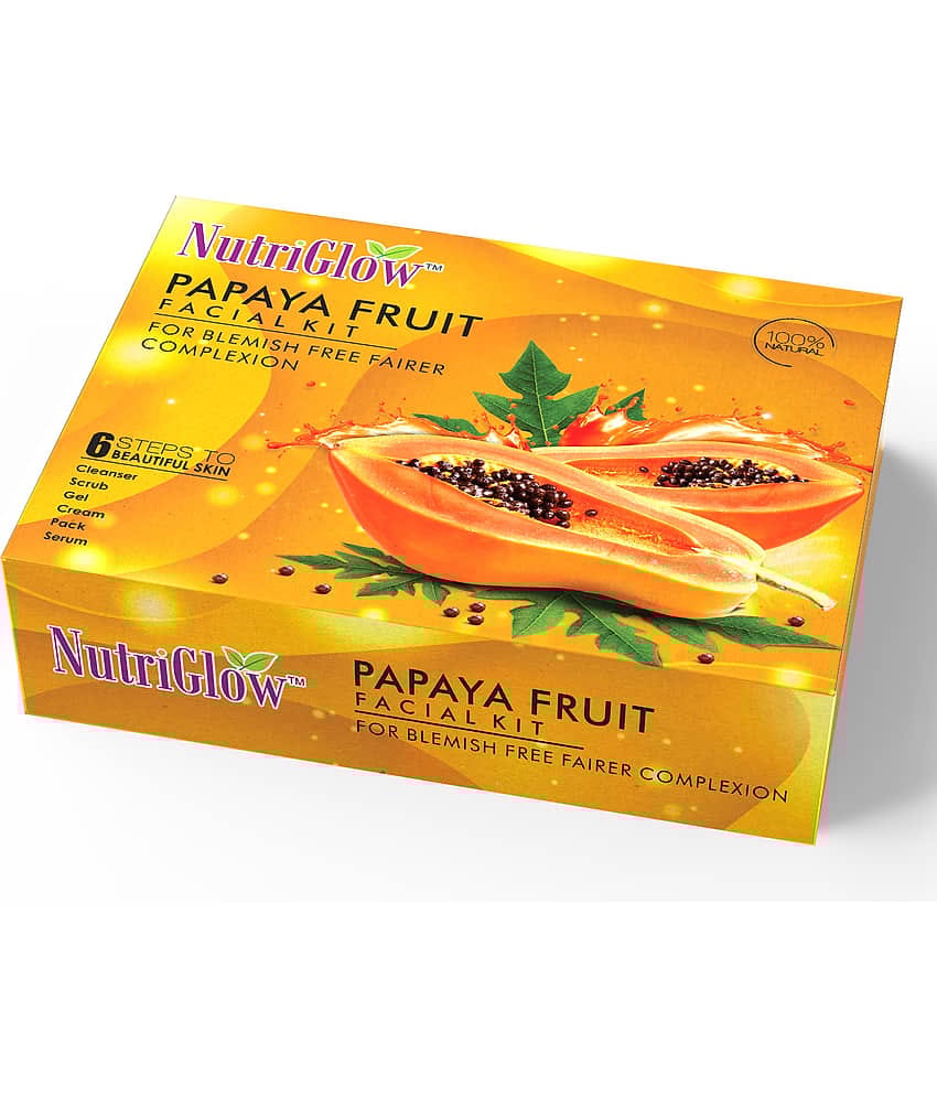 NutriGlow Papaya Facial Kit for Blemish Free, Glowing and Fairer Skin, Hydrated & Brightening Fresh Looking Skin, All Skin Types, 250gm + 10ml