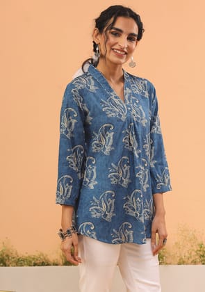 Indigo Grace Pleated Top-S