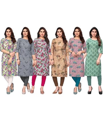 KETAKI FASHION Crepe Printed Straight Women's Kurti - Multicolor9 ( Pack of 6 )