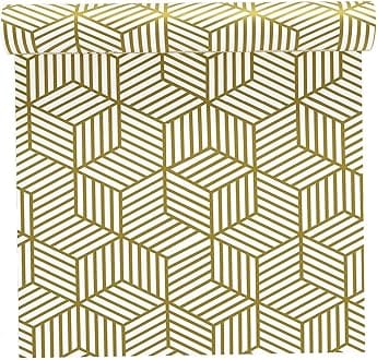 Eurotex Geometric Design Wallpaper 17.71 X 118 Self-Adhesive Removable Peel and Stick Decorative Wall Covering (PVC, Size 45cm X 3Mtr Roll 14.5 Sqft, White & Gold Color)