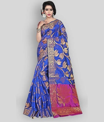 Gazal Fashions Silk Blend Printed Saree With Unstitched Blouse Piece ( Multicolor )