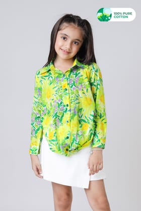 Blooming Floral Twisted Front Girls Cotton Top-1 Year / Lime Green / KSH0075-DPCM0003-70 POINT-NIL-NIL-NIL-NIL-THY008-FS001-NIL-BT0054-8-NIL-NIL