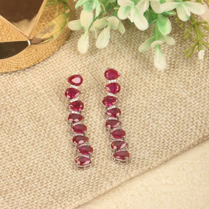 CZ Pink Ruby Stone Drop Dangle Earrings - SIA418267