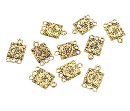 Antique Gold 3 Hole Connector for Jewellery Making and Embroidery Work. CTR-028-Per Packet of 9 Pair / 25X16 MM