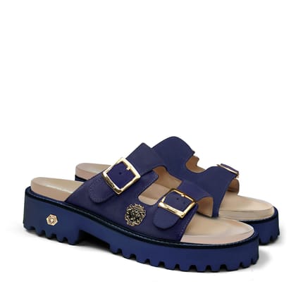 Blue Suede Super Chunky Sole Slide-in Slippers-40/6