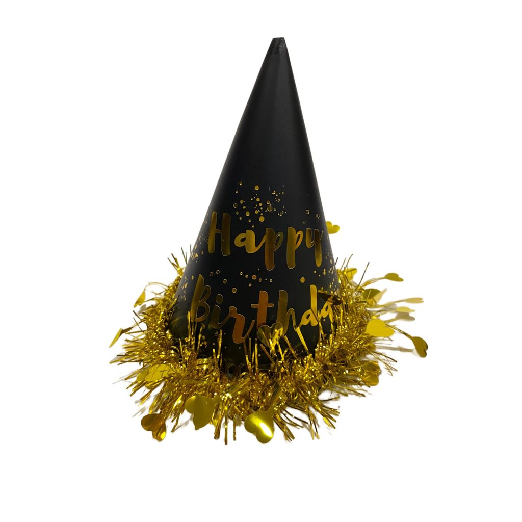 Black & Gold Happy Birthday Caps, Birthday Hats for Kids and Adults-Pack of 1