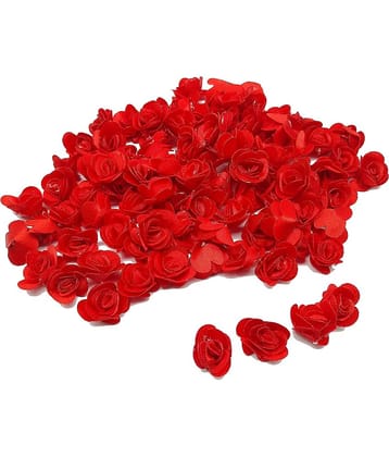 PRANSUNITA Mini Stem Less Satan Rose Flower Heads ( Size – 1.5 cm ), Handmade Artificial Roses for Dresses Weddings, Valentine, Radha Krishna & Baby Shower Decoration Crafts - 90 pcs – Color- Red