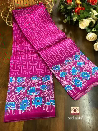 Authentic Murshidabad Bengal Pure Silk Ajrakh Print Saree - Blue