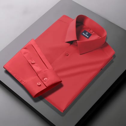 Men's Formal Regular Fit Cotton Full Sleeve Shirt- LIGHT TOMATO-S