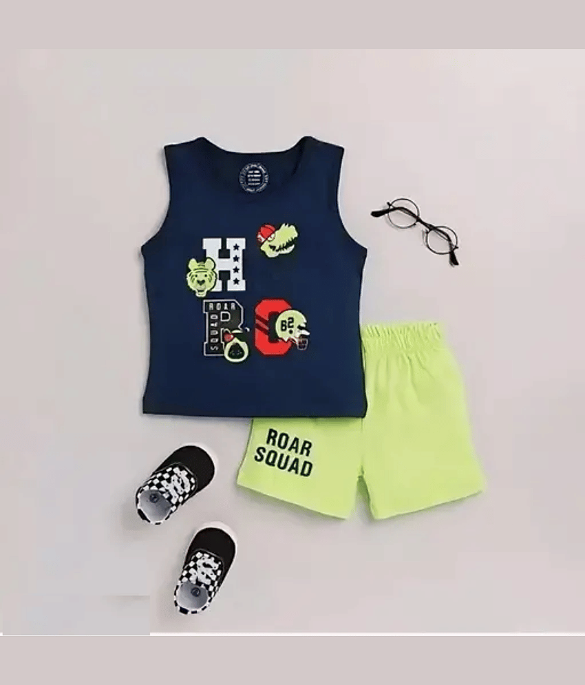 VELION Pack of 1 Unisex for Baby Cotton Blend Top & Shorts ( Navy )