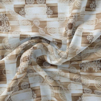 Checkered Pattern With Decorative Motifs Digital Printed Fabric-Polyester / Japan Satin / 110 CM | 43 Inch
