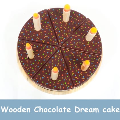 Wooden Chocolate Dream Cake Toy 6 slices, 6 removable candles