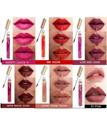 Blushis Smudge Proof Waterproof Longlasting Matte Liquid Lipstick of 6 pc( pack of 6, 36 ml)