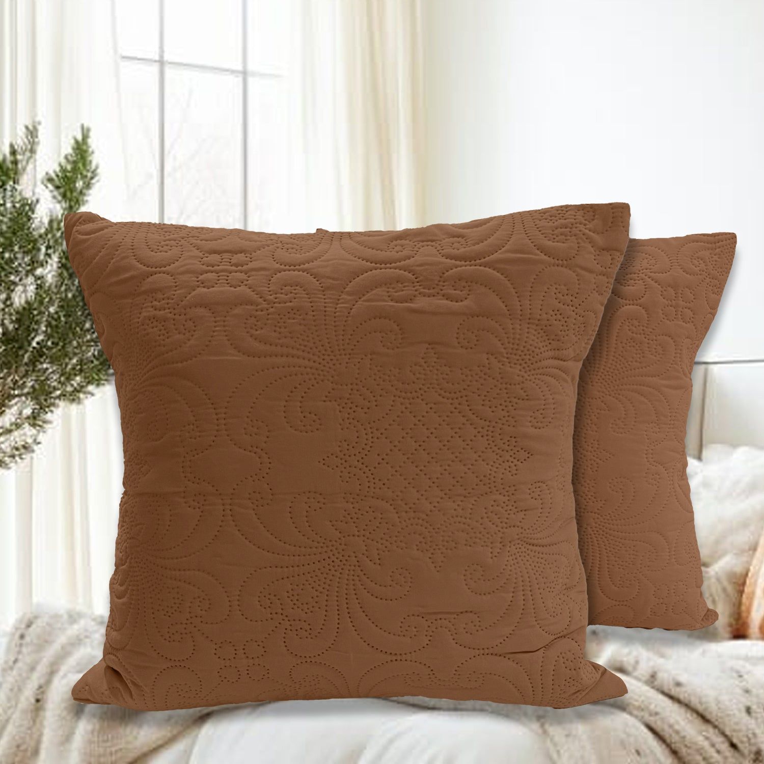 Ultrasonic Quilted Cushion Cover (2pc Set)(Coffee)