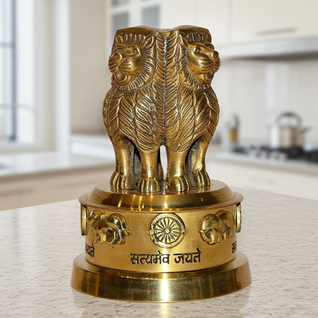 Brass Ashok Lath Decorative Pillar � Perfect for Reception & Office Table, Height : 4 Inch (FMAS670 D)