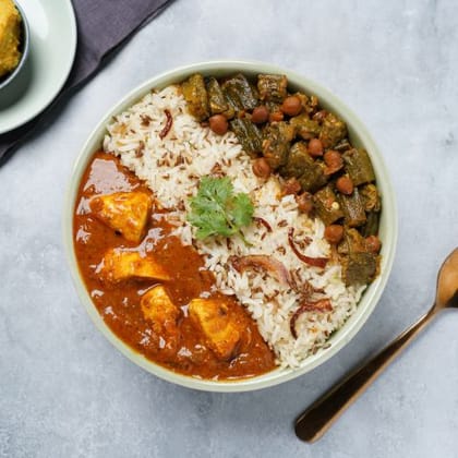Kadhai Chicken Bhindi Chana And Jeera Pulao