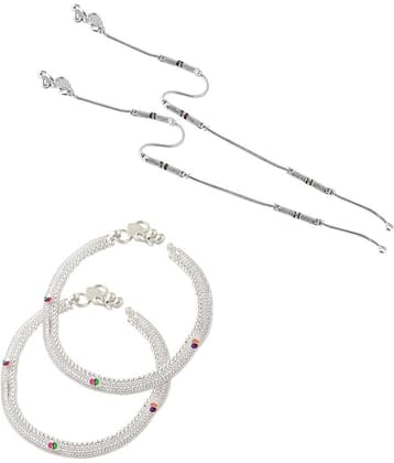 HEER COLLECTION - Silver Anklets ( Pack of 2 )