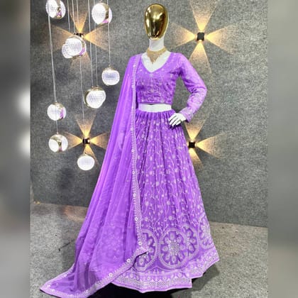 Light Purple Colour Embroidered Attractive Party Wear Silk Lehenga choli