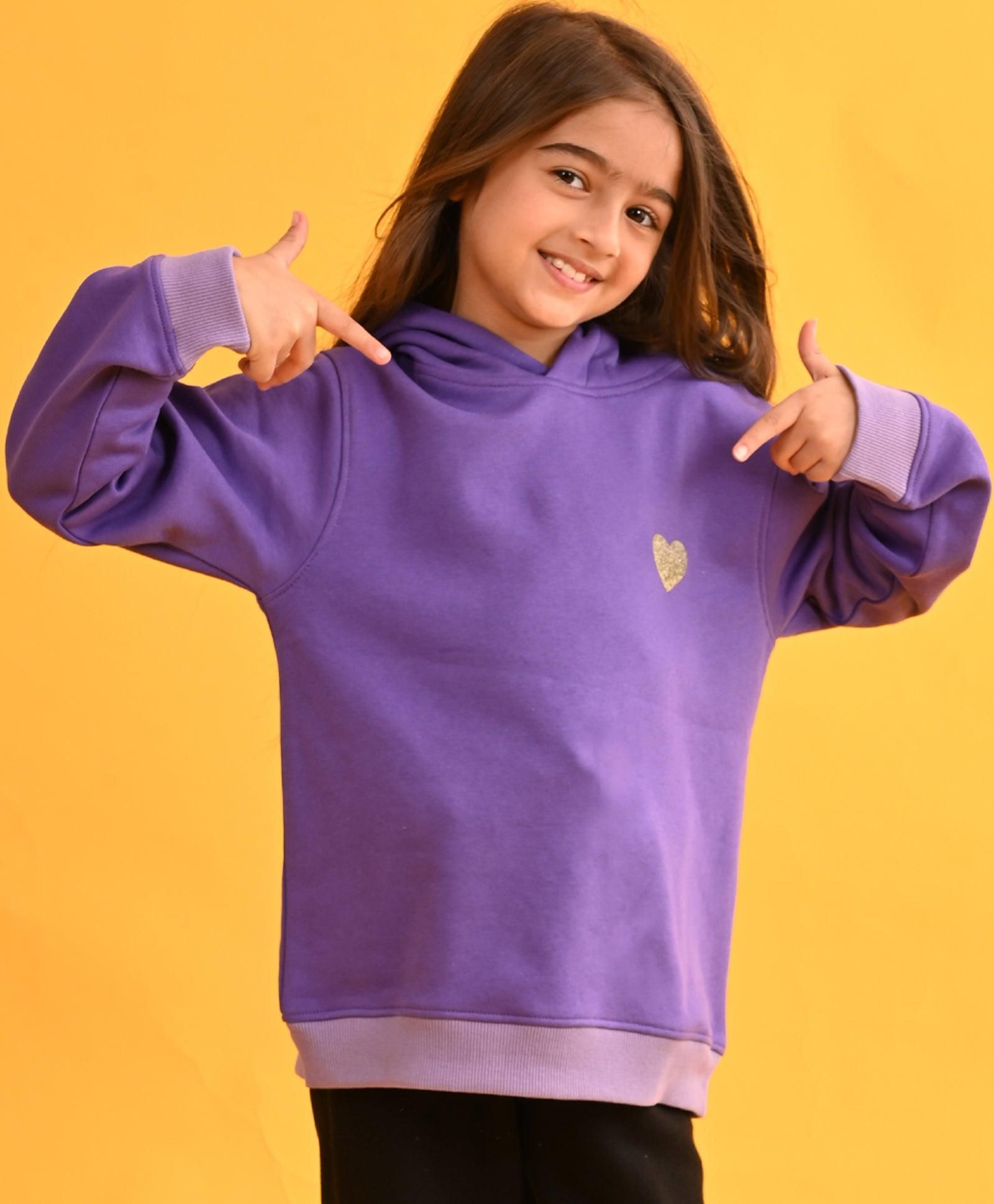 HEART PURPLE MUTICOLORED RIB FLEECE HOODIE - PURPLE-2-3 YEARS / 1N / PURPLE