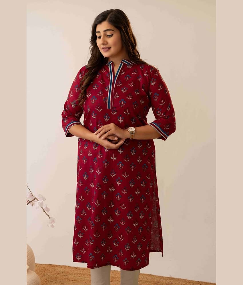 AMTHI Women Cotton Self Design Straight Kurti ( Red )