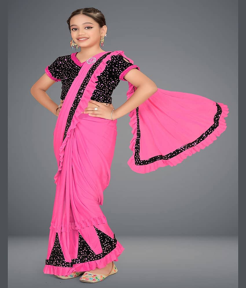 HARPITA Lycra Classic Saree For Girls ( Pink , Pack of 1 )
