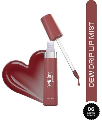 Glam21 Dew Drip Lip Mist Lipgloss With Hyaluronic Acid Almond Oil & Peach Fruit Extract 4 G, Brown Beauty