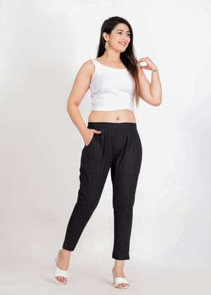 Women's Black Cotton Trouser Pant - Regular Fit for Office, School, and Casual Wear-S / Black / 100% Cotton
