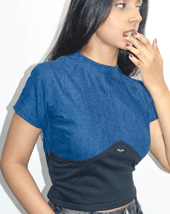 SCULPT DENIM TEE - DARK-XS