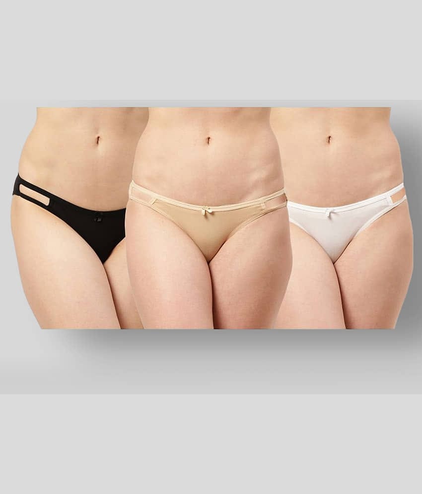 Leading Lady Pack of 3 Cotton Solid Women's Bikini Panties ( White )