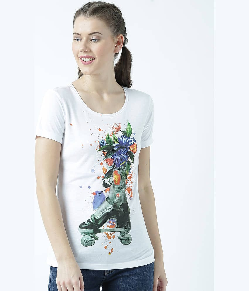 Huetrap Women Cotton Regular Fit Round Neck T-Shirt ( White )