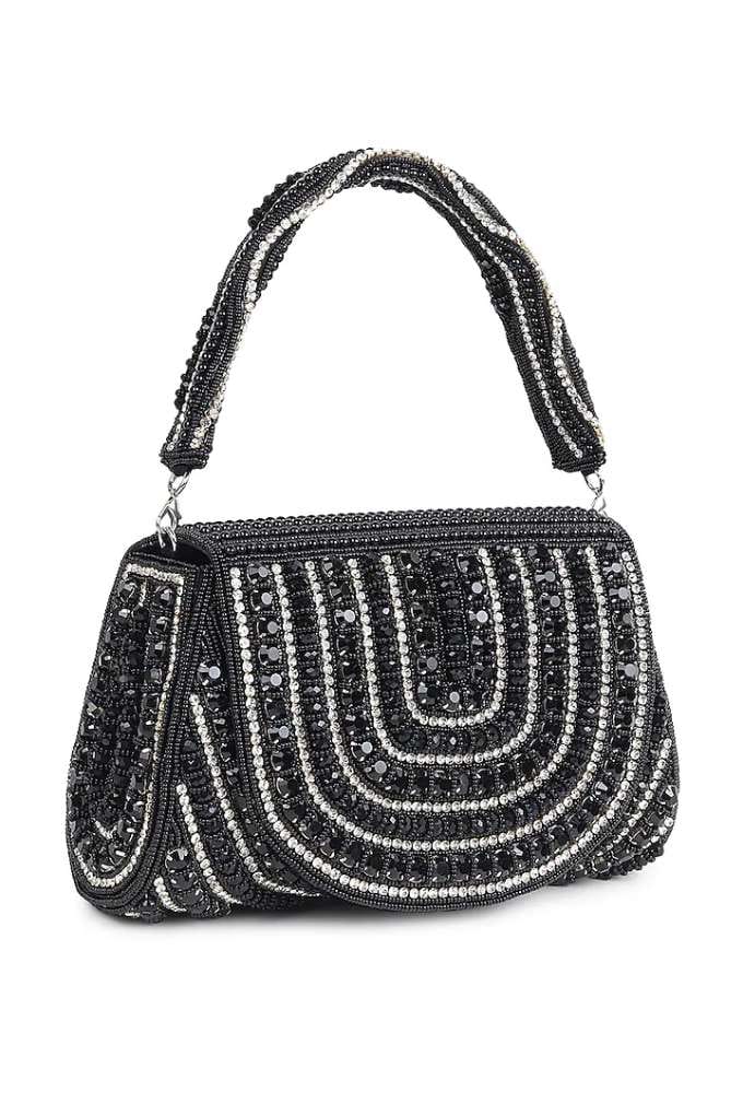 Black Suede Embellished Flap Bag