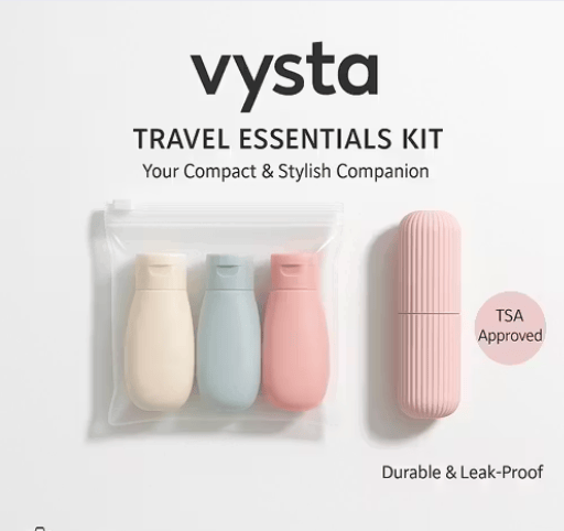Vysta Premium Travel Kit | Pastel Silicone Bottles + Capsule | Lightweight, Refillable & Leak-Proof