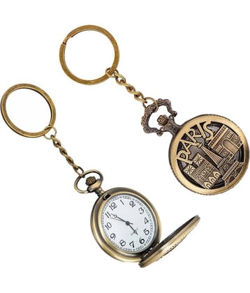 Gala Time Paris Eiffel Tower Theme Designer Pocket Watch Vintage Premium Analog Clock Antique Metallic Keyring Gift Key Chain