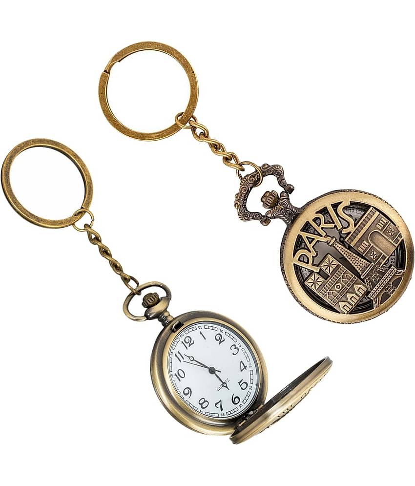 Gala Time Paris Eiffel Tower Theme Designer Pocket Watch Vintage Premium Analog Clock Antique Metallic Keyring Gift Key Chain