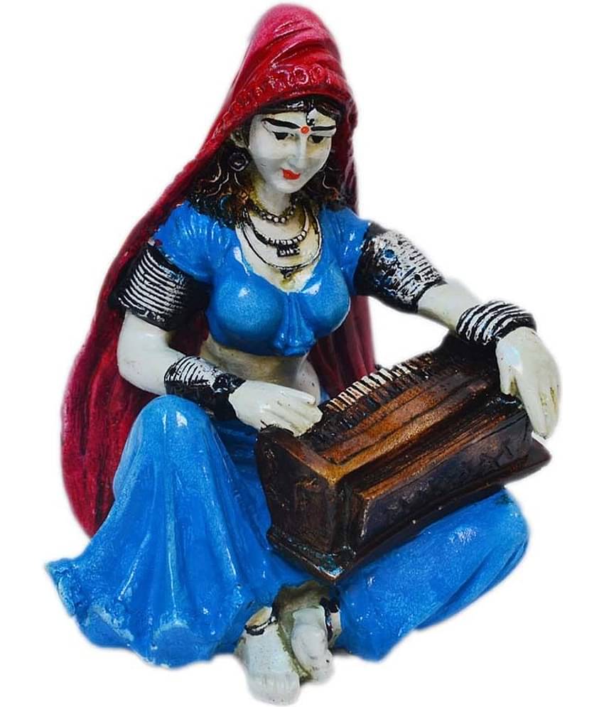 eCraftIndia Blue Textured Lady Playing Harmonium Showpiece