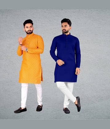 FRELURO Muticolor Cotton Blend Men's Regular Kurta ( Pack of 2 )