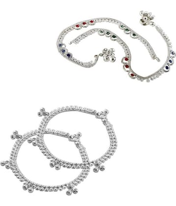 HEER COLLECTION - Silver Anklets ( Pack of 2 )