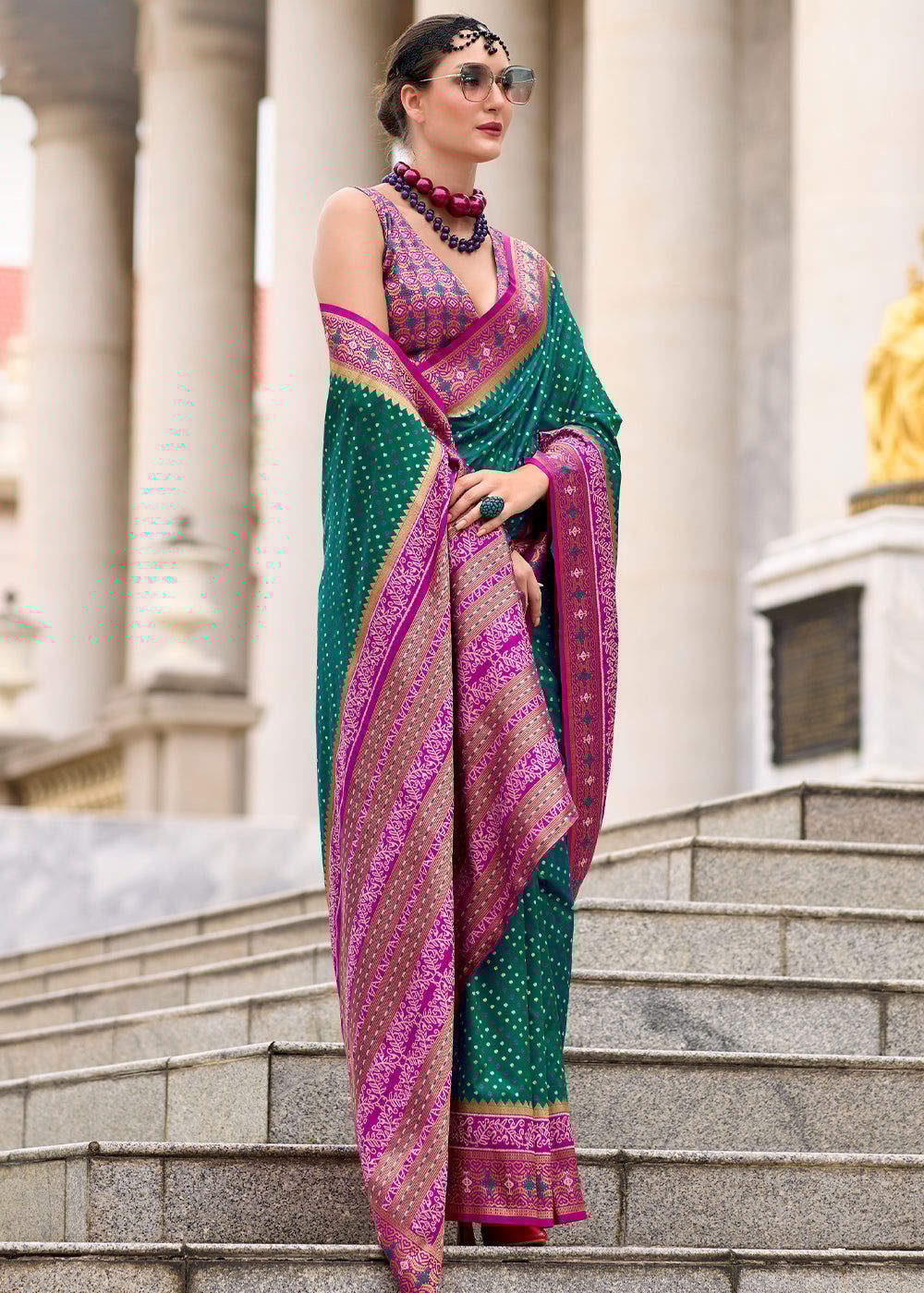 Deep Green Woven Banarasi Silk Saree