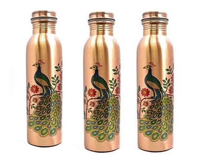 Imago Peacock Printed Copper Bottle 1L (Pack of 3) Imago Peacock Printed Copper Bottle 1L (Pack of 3)