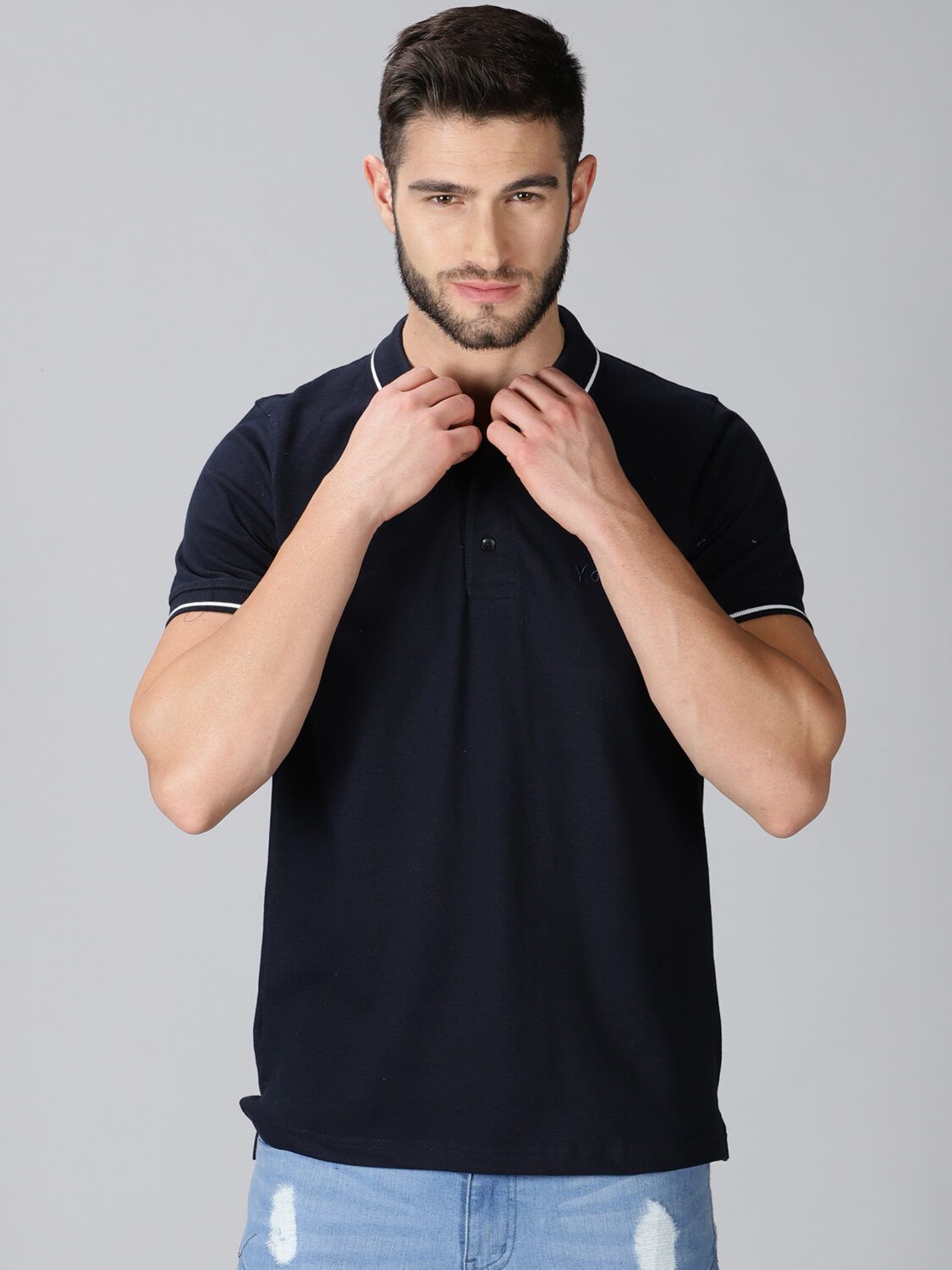 Pure Cotton Navy Solid Polo