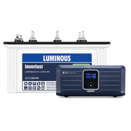 Luminous Inverter & Battery Combo (Zolt 1100 Pure Sine Wave 900VA/12V Inverter with ILTJ18148TJ Tubular Jumbo 150Ah Battery) for Home, Office & Shops Luminous Inverter & Battery Combo (Zolt 1100 Pure Sine Wave 900VA/12V Inverter with ILTJ18148TJ Tubular Jumbo 150Ah Battery) for Home, Office & Shops