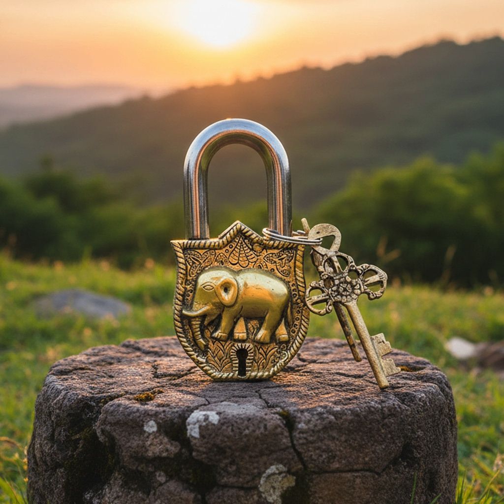 Small Brass Lock Elephant God Idol Statue for Vastu & Gift Purpose, Height : 4.5 Inch (BSMAS1486 G)
