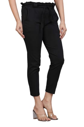 Womens Casual Solid Lycra Trouser Pant Size 2XL (Black)