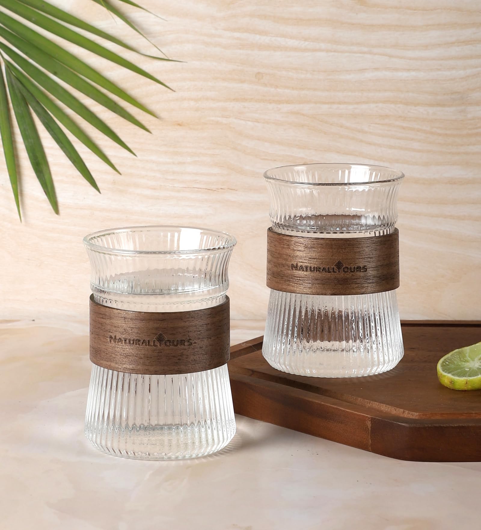 NATURALLYOURS GLASSWARES - Oval Mug 280 ML + Wooden Grip (Set of 2)