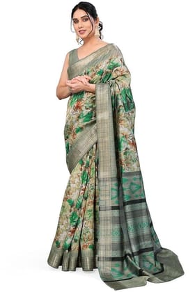Women's Cotton Blend Floral Printed Saree with Blouse Piece Women's Cotton Blend Floral Printed Saree with Blouse Piece