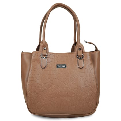 Jothi Tessel Premium Womens Handbag | 3-Compartment Synthetic Leather Tote | Pebbled Matte Finish | Water-Resistant | Soft Base | Camel Brown